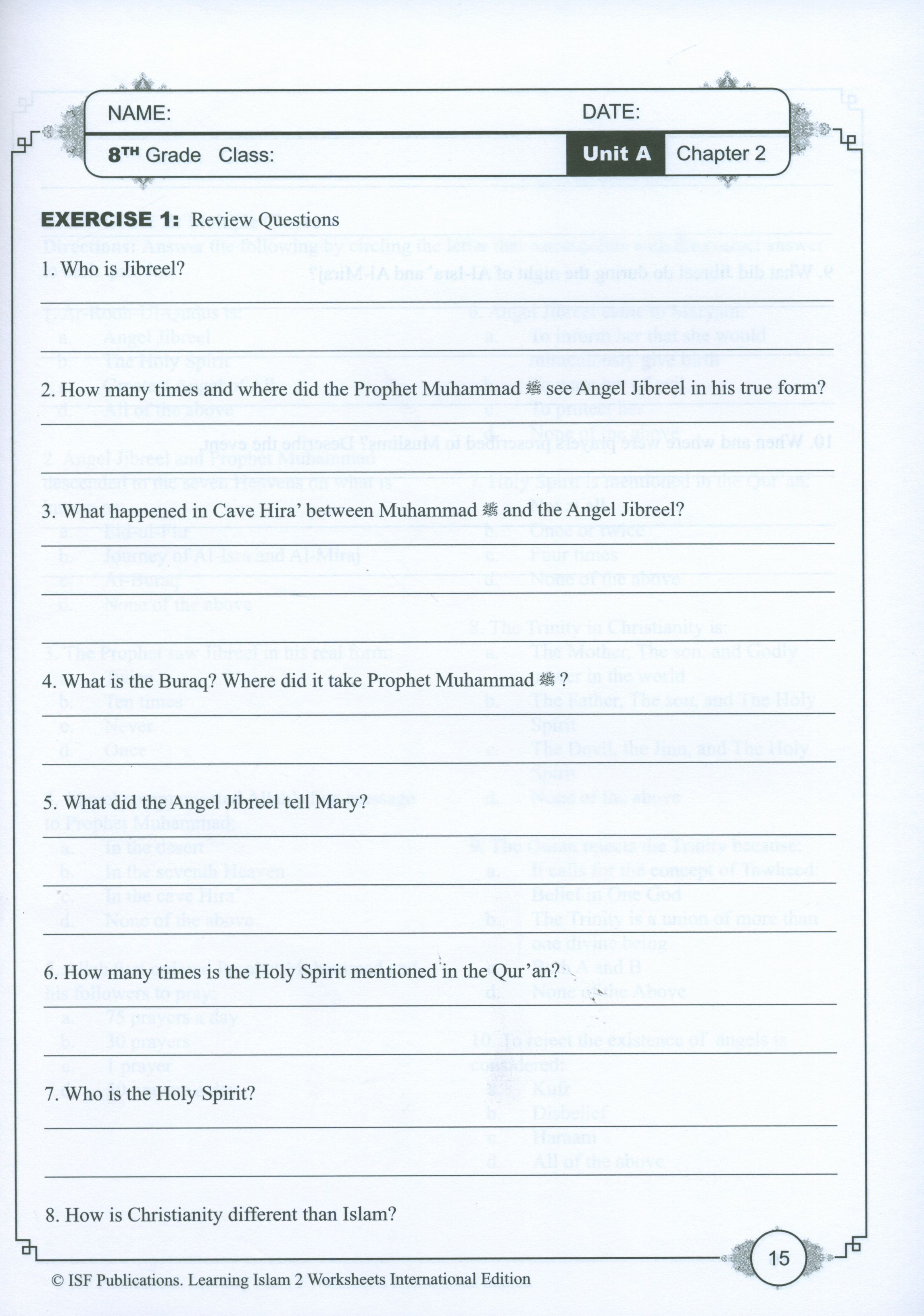 Learning Islam Weekend Edition Worksheets Level 2 (7th Grade)