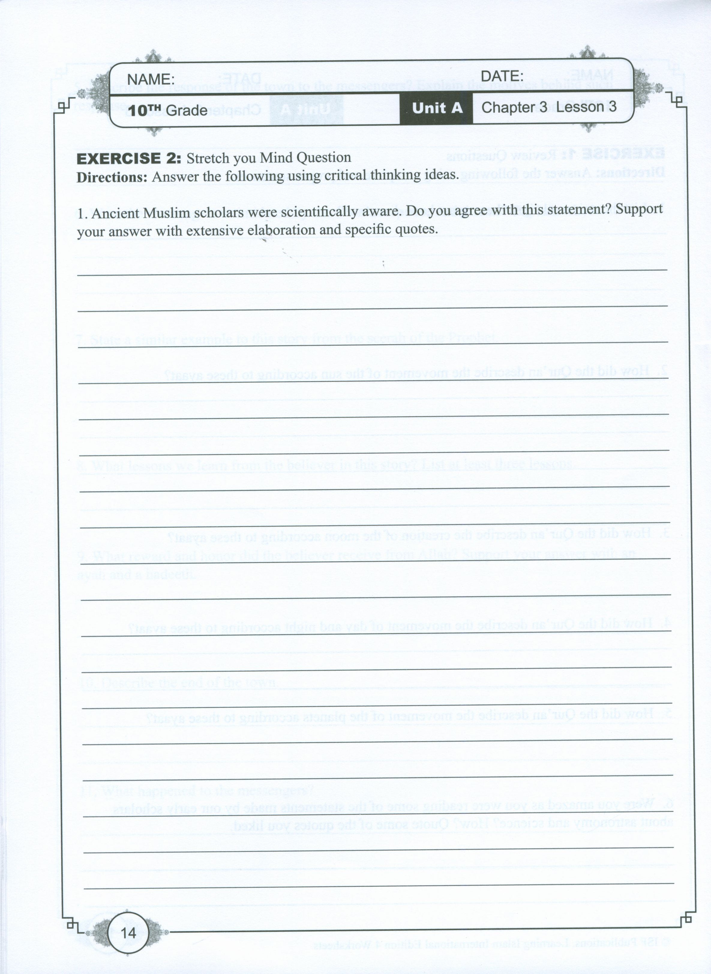 Learning Islam Weekend Edition Worksheets Level 4 (9th Grade)
