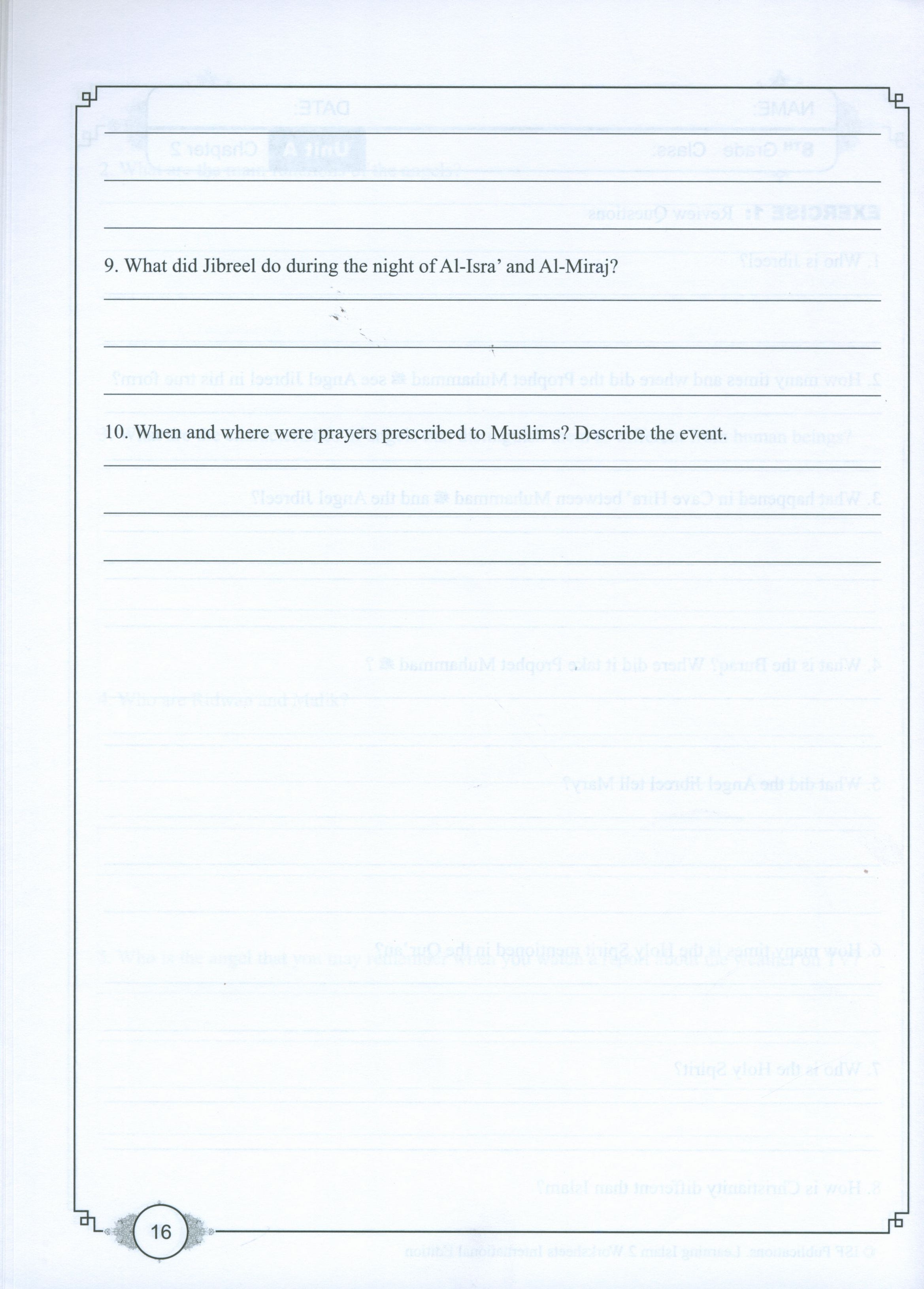 Learning Islam Weekend Edition Worksheets Level 2 (7th Grade)