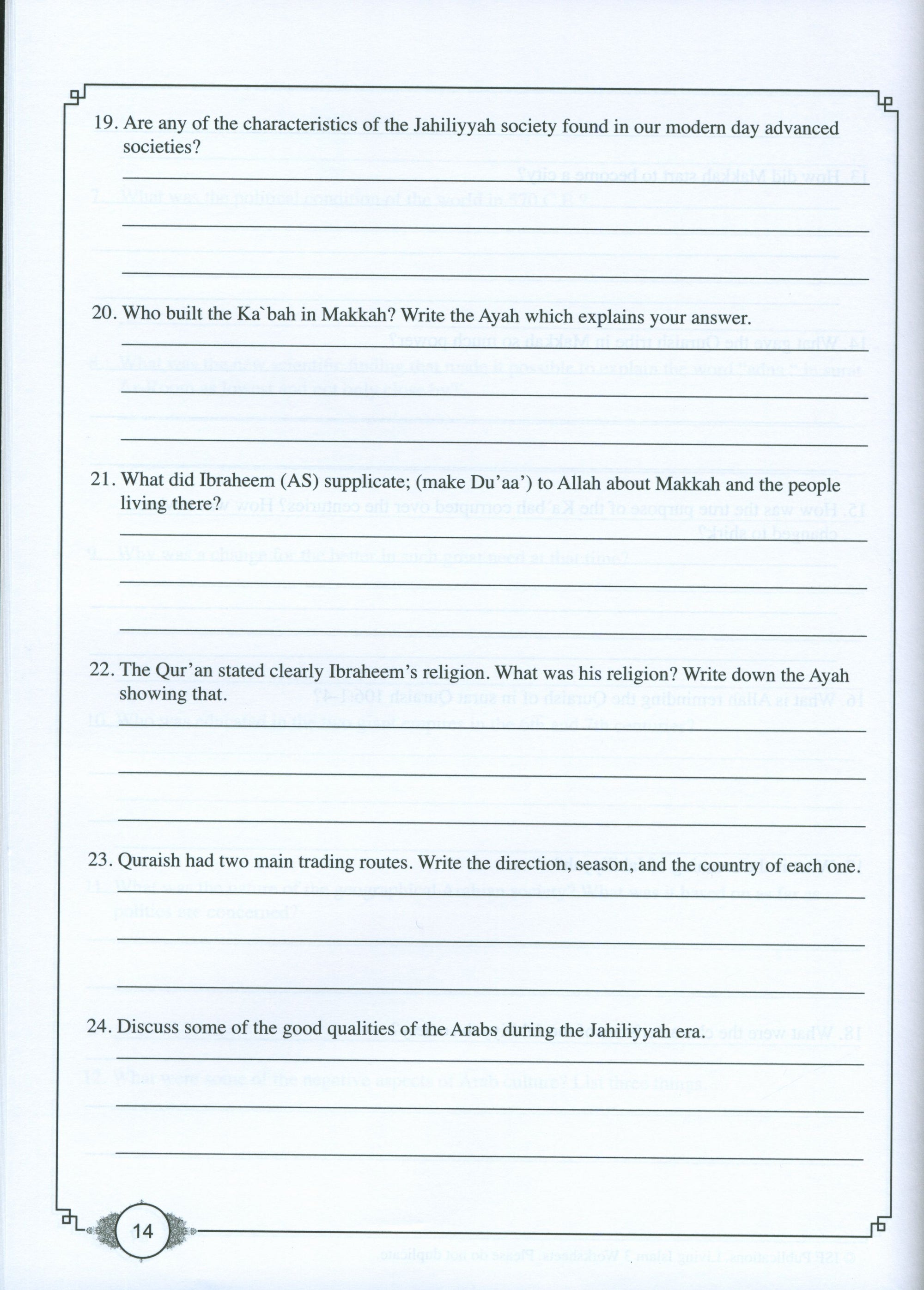 Living Islam Worksheets Level 3 - Prophet of Mercy (10th Grade)