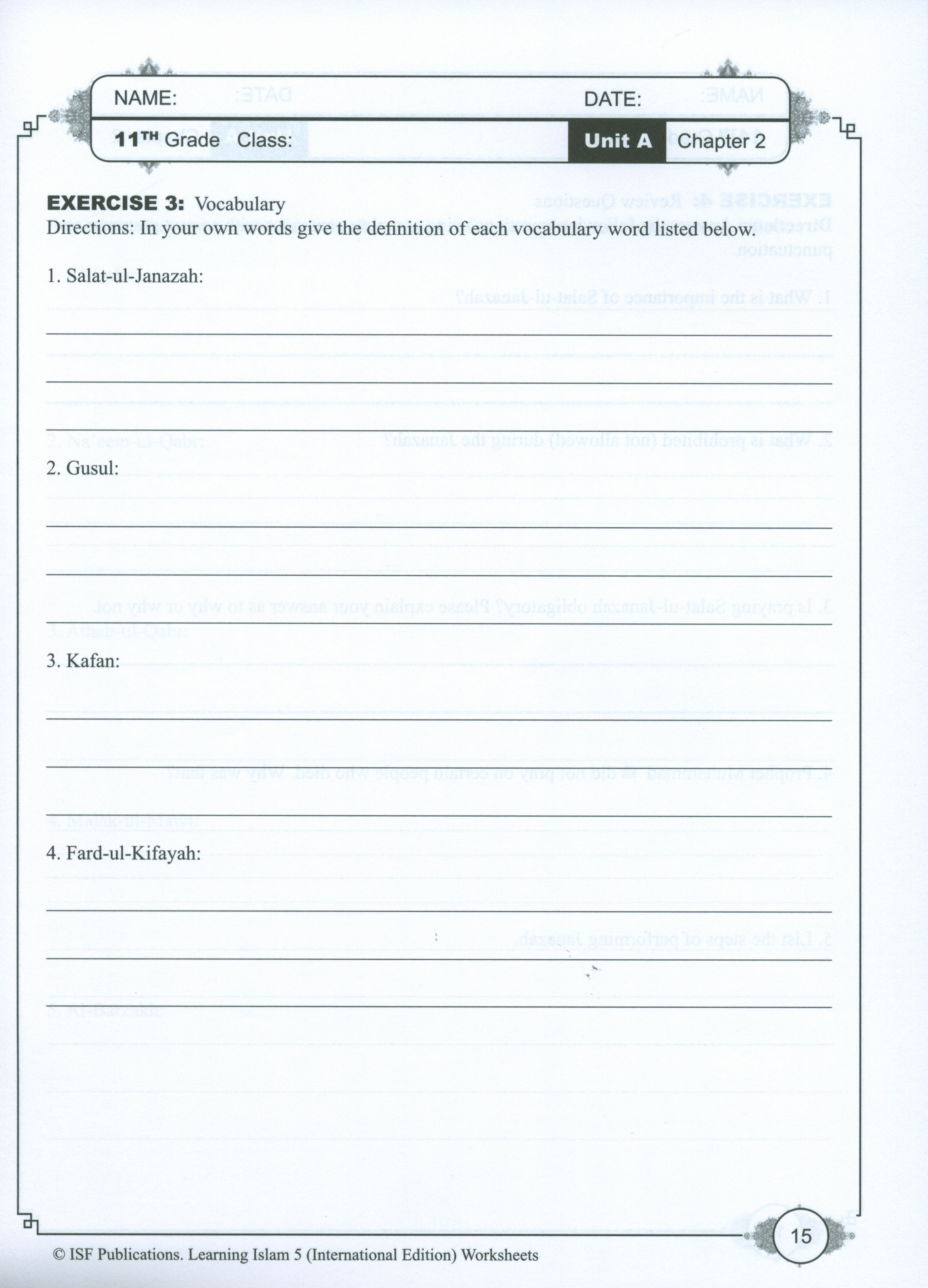 Learning Islam Weekend Edition Worksheets Level 5 (10th Grade)