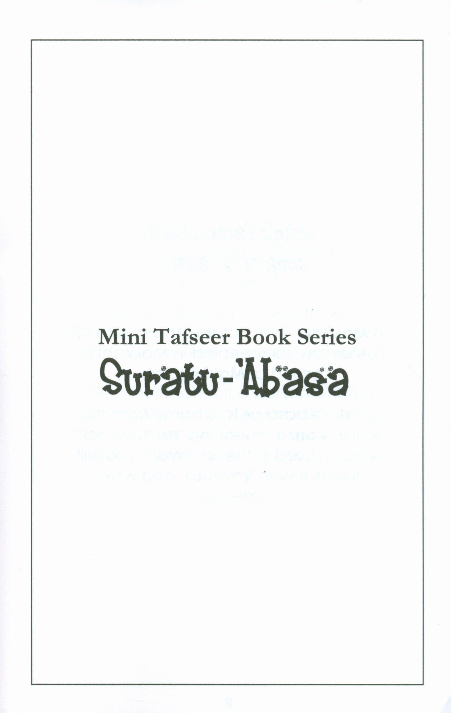 Mini Tafseer Book Suratu 'Abasa (Surah 80)