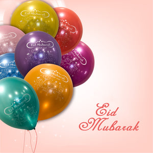 Eid Mubarak Latex Balloons (Assorted Metallic Colors, Pack of 50)